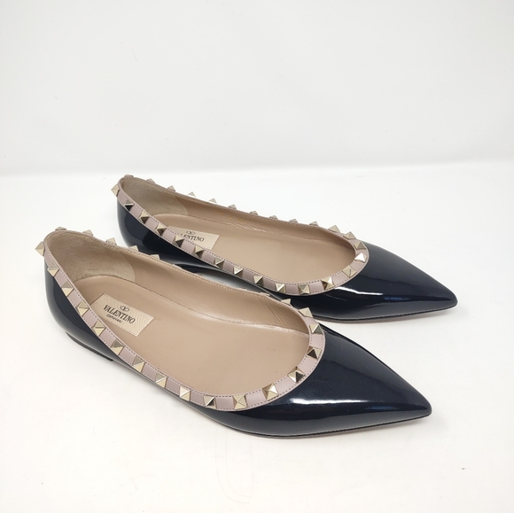 Valentino Garavani Size 39 Rockstud ballet flats ballerinas black patent - Picture 2 of 11